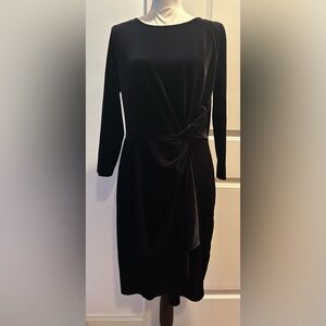 DKNY Black Velvet Long Sleeve Faux-Wrap Sheath Dress Size M NWOT